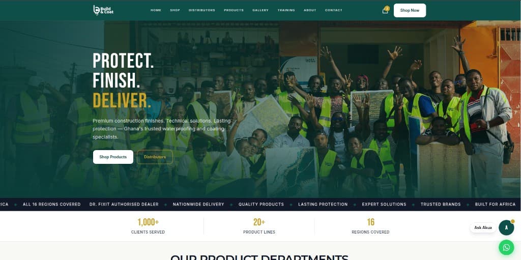 Build and Coat Limited ecommerce project interface